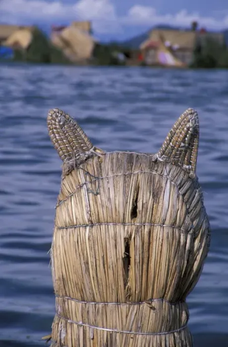 Framed Print : SA, Peru, Lake Titicaca, Uros Floating Islands Famous dragon boats made of reeds