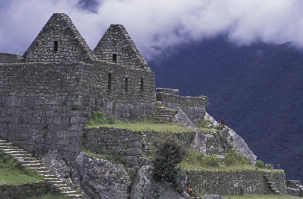 SA, Peru, Machu Picchu Inca ruins; Temple of the Three Windows; impressive stone ruins