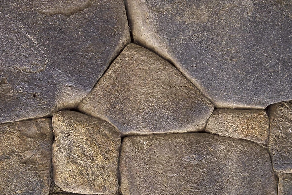 SA, Peru, Ollantaytambo Intricate rock wall detail, showing no mortar