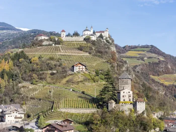 Framed Print : Saeben Monastery and Branzoll Castle near Klausen in the Eisack Valley during autumn Framed Print : Saeben Monastery and Branzoll Castle near Klausen in the Eisack Valley during autumn