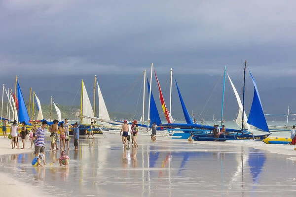 Sail boats on the beach, Boracay Island, Aklan Province, Philippines