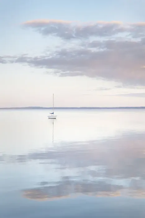 Framed Print : Sailboat and morning clouds reflected in calm waters of Bellingham Bay, Washington State Framed Print : Sailboat and morning clouds reflected in calm waters of Bellingham Bay, Washington State
