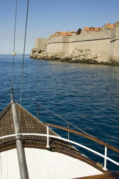 Framed Print : Sailboat tour leaving from the walled city of Dubrovnik, Southeastern Tip of Croatia