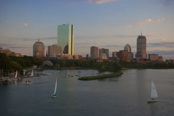 Framed Print : Sailing on the Charles River, Back Bay, Boston, Massachusetts