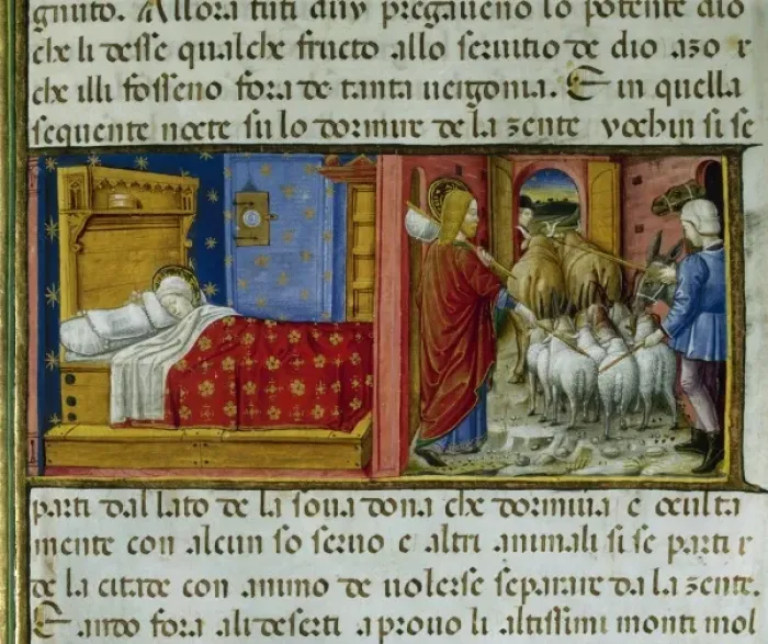 Framed Print : Saint Joachim leaves his wife. Codex of Predis (1476). Royal Library. Turin. Italy Framed Print : Saint Joachim leaves his wife. Codex of Predis (1476). Royal Library. Turin. Italy