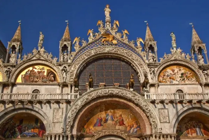 Framed Print : Saint Marks Basilica, Cathedral, Church Statues Mosaics Details Venice Italy Facade