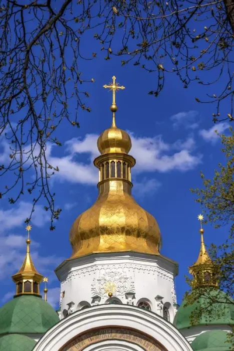 Framed Print : Saint Sophia Sofia Cathedral Spires Towe Golden Dome Sofiyskaya Square Kiev Ukraine