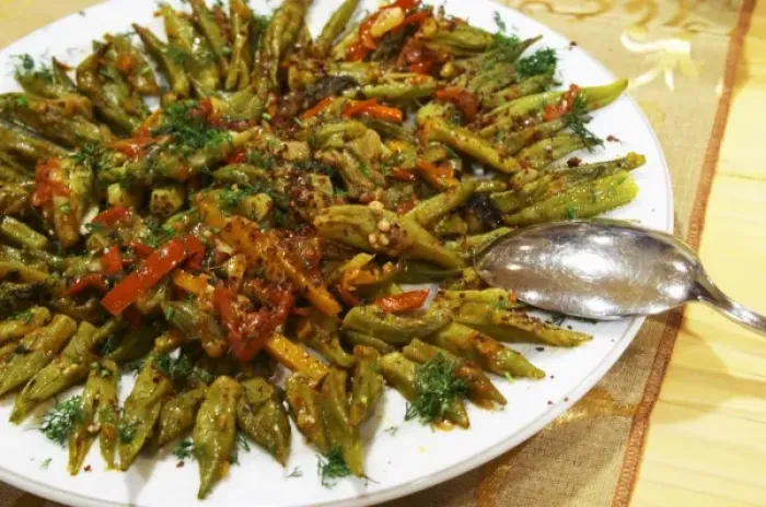 Framed Print : Salad with okra beans, red bell pepper and spices, marinated. Efendi Efendy traditional Turkish Framed Print : Salad with okra beans, red bell pepper and spices, marinated. Efendi Efendy traditional Turkish