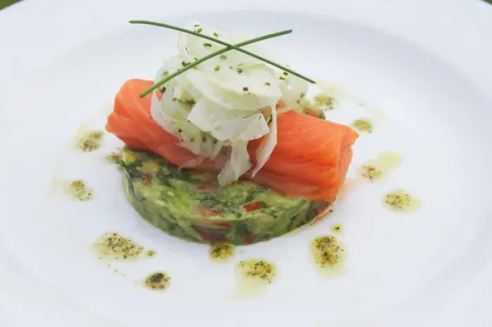 Framed Print : Salmon Entree, Wilderness Lodge Lake Moeraki, West Coast, South Island, New Zealand
