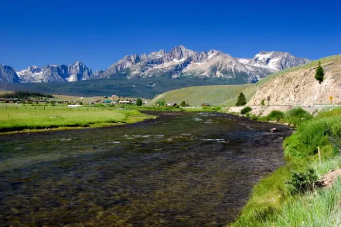 Framed Print : Salmon River and Sawtooth Mountains in Stanley, Idaho Framed Print : Salmon River and Sawtooth Mountains in Stanley, Idaho