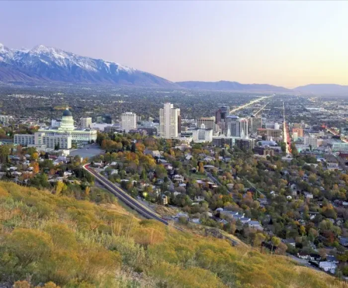 Framed Print : SALT LAKE CITY, UTAH. USA. Downtown Salt Lake City, Salt Lake Valley, & Wasatch Mountains