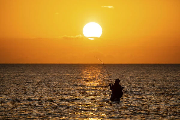 Saltwater fishing in Laguna Madre (bay) at sunrise