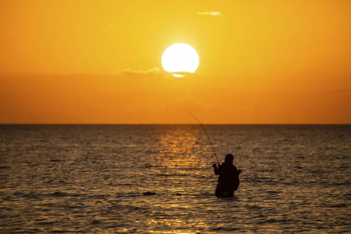 Framed Print : Saltwater fishing in Laguna Madre (bay) at sunrise
