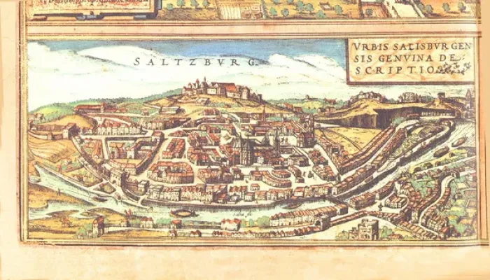 Framed Print : Salzburg. 16th cent. Town map Austria Copyright: aACollectionLtd Framed Print : Salzburg. 16th cent. Town map Austria Copyright: aACollectionLtd