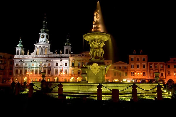 Samson fountain and Town Hall, Czech Republic, Ceske Budejovice