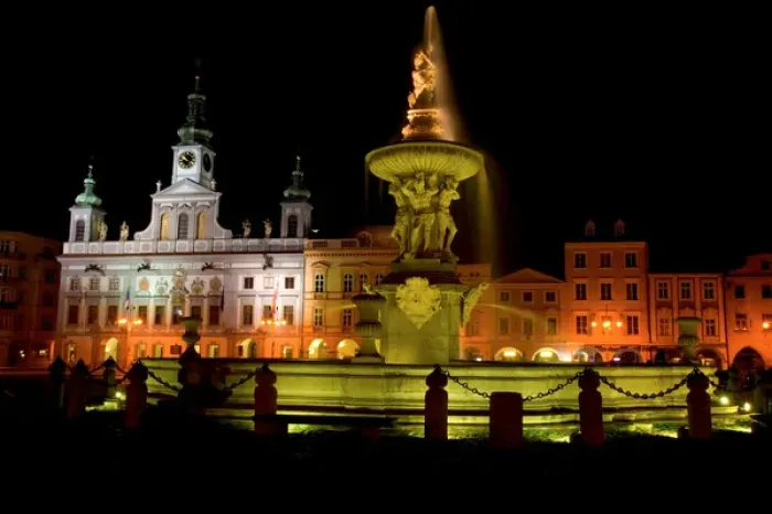 Framed Print : Samson fountain and Town Hall, Czech Republic, Ceske Budejovice