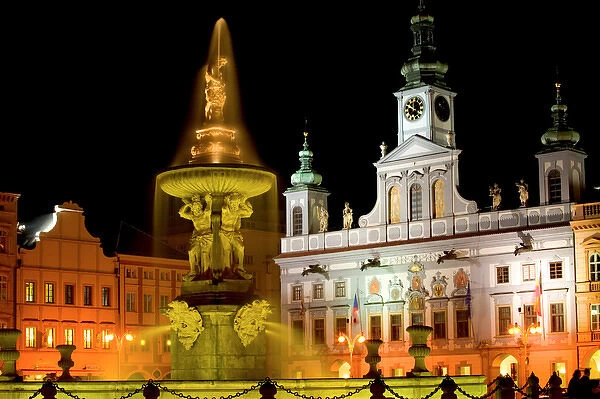 Samson fountain and Town Hall, Czech Republic, Ceske Budejovice