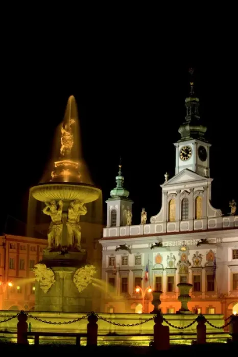 Framed Print : Samson fountain and Town Hall, Czech Republic, Ceske Budejovice