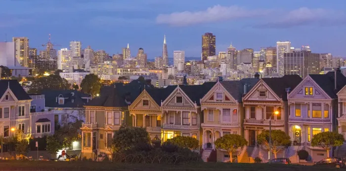 Framed Print : San Francisco California Painted Ladies Victorian homes and city in background Framed Print : San Francisco California Painted Ladies Victorian homes and city in background