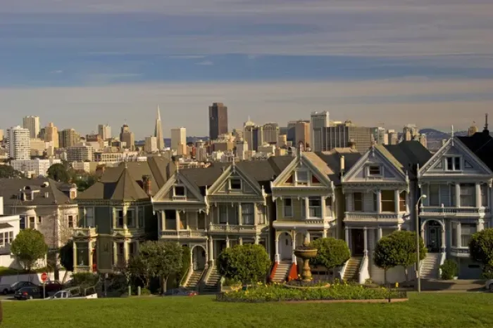Framed Print : San Francisco famous Victorian Row Houses called The 5 sisters, the city Framed Print : San Francisco famous Victorian Row Houses called The 5 sisters, the city