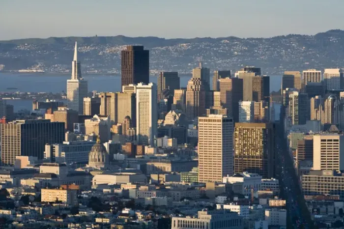 Framed Print : The San Francisco skyline including the Embarcadero Center, Transamerica Building