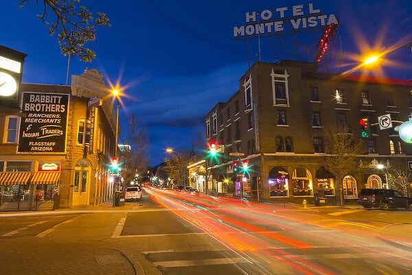 San Francisco Street at dusk in historic downtown Flagstaff, Arizona, USA