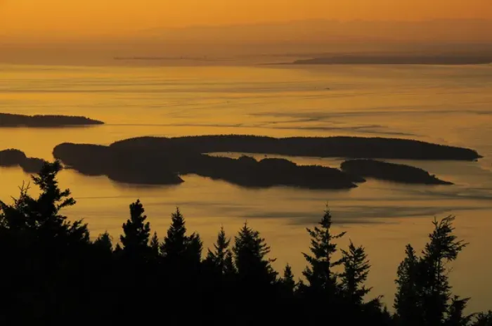 Framed Print : San Juan Islands from Mount Constitution at Sunset, Orcas Island, Washington, USA