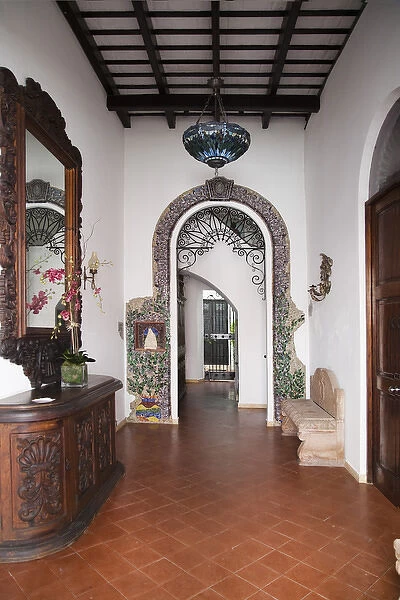 San Juan, Puerto Rico - The interior foyer of a home in the Spanish Colonial style