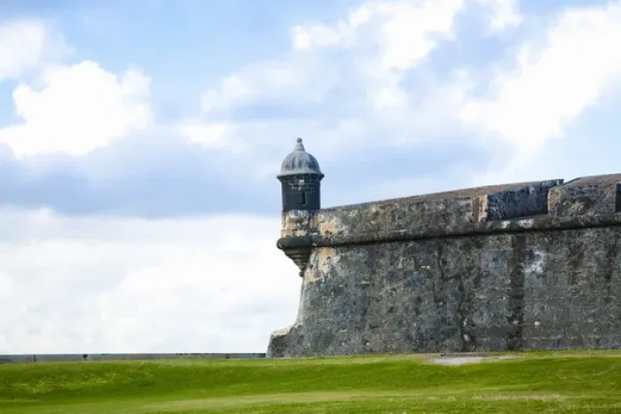 Framed Print : San Juan, Puerto Rico - A large grassy area outside the stone walls of an old fort Framed Print : San Juan, Puerto Rico - A large grassy area outside the stone walls of an old fort