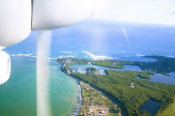 San Juan, Puerto Rico - A view of the resorts and beaches from an airplane. Horizontal