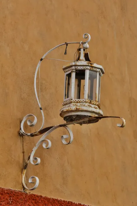Framed Print : San Miguel De Allende, Mexico. Lantern and shadow on colorful buildings