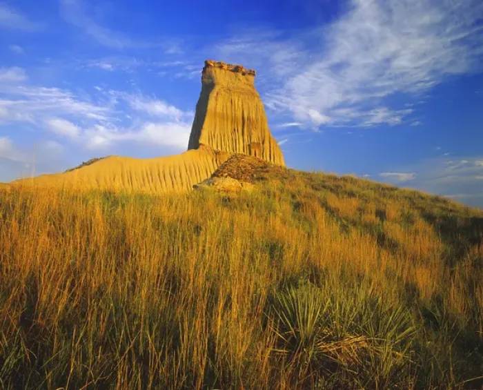 Framed Print : Sandstone monument in the badlands of the Little Missouri National Grasslands, North Dakota