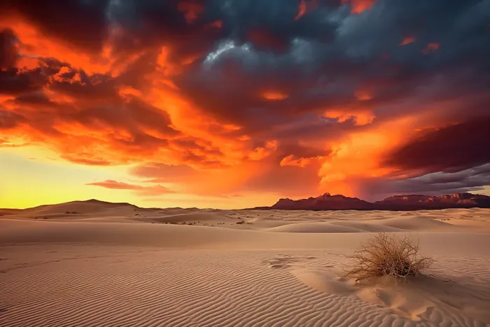 Framed Print : Sandy desert at sunset or sunrise. (AI Generated)