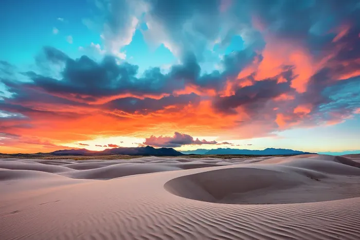 Framed Print : Sandy desert at sunset or sunrise. (AI Generated)