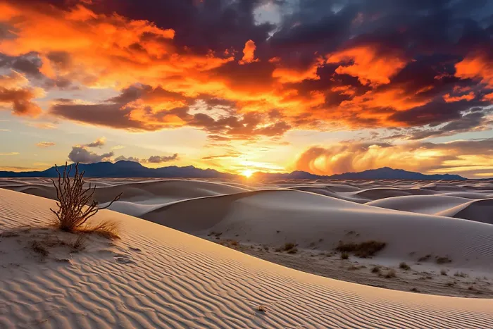 Framed Print : Sandy desert at sunset or sunrise. (AI Generated) Framed Print : Sandy desert at sunset or sunrise. (AI Generated)