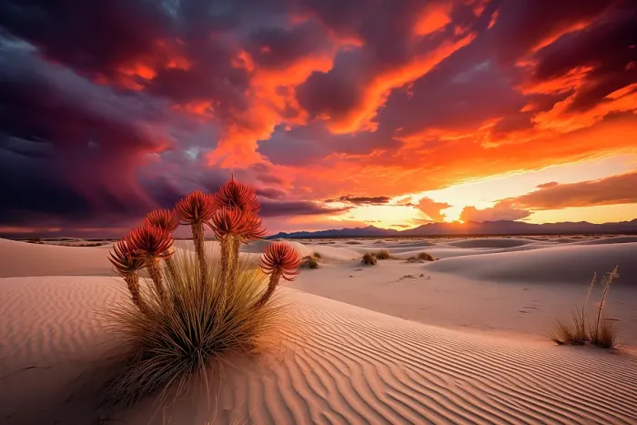 Framed Print : Sandy desert at sunset or sunrise. (AI Generated)