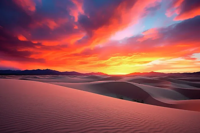 Framed Print : Sandy desert at sunset or sunrise. (AI Generated) Framed Print : Sandy desert at sunset or sunrise. (AI Generated)