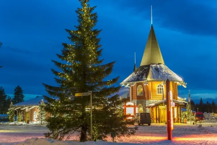 Framed Print : Santa Claus village at dusk, Rovaniemi, Finland Framed Print : Santa Claus village at dusk, Rovaniemi, Finland