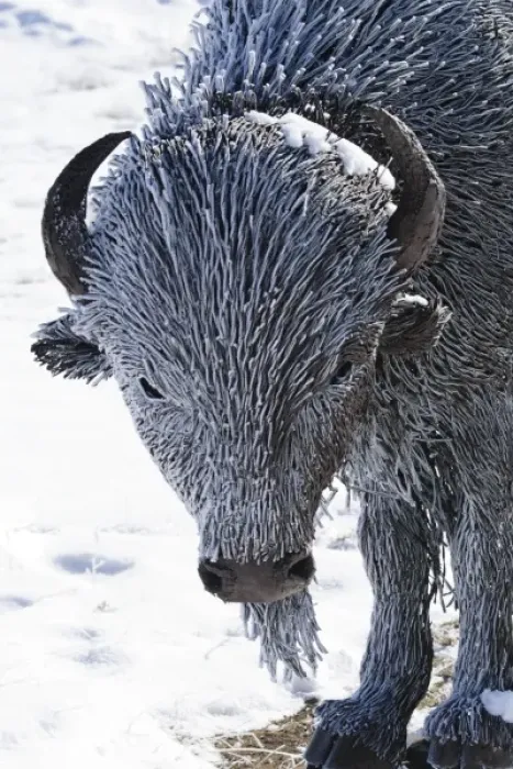 Framed Print : Santa Fe, New Mexico, USA. Frost on metal bison. PR