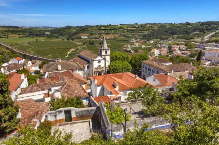 Framed Print : Santa Maria Church Castle Countryside Farmland Medieval Town Obidos Portugal. Castle Framed Print : Santa Maria Church Castle Countryside Farmland Medieval Town Obidos Portugal. Castle