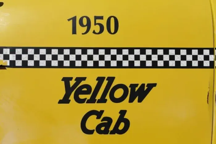 Framed Print : Santa Rosa, New Mexico, United States. Old Yello Cab taxi on Route 66