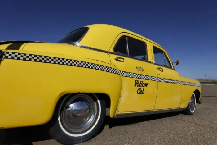 Framed Print : Santa Rosa, New Mexico, United States. Old Yello Cab taxi on Route 66