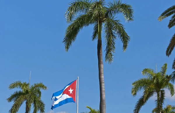 Santiago Cuba Cuban flag flying at Santa Ifigenia Cemetery and mausoleum of Jose Marti