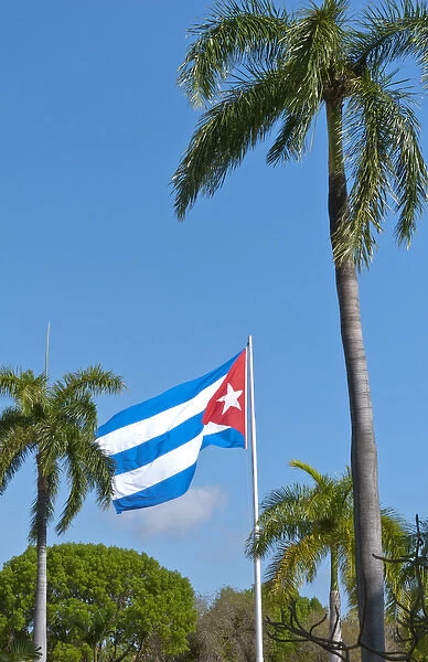 Santiago Cuba Cuban flag flying at Santa Ifigenia Cemetery and mausoleum of Jose Marti