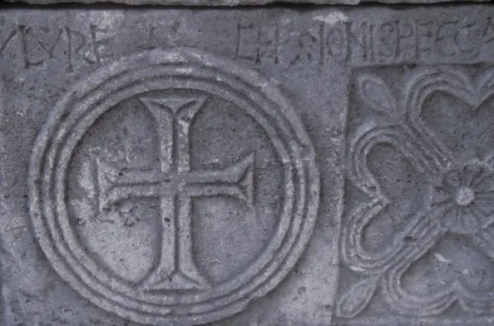 Framed Print : Sarcophagus detail. Near Cathedral of St. Dominus. Diocletians Palace. Split Croatia
