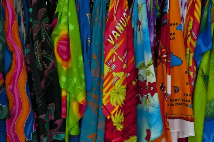 Framed Print : Sarongs for sale in Port Vila, Island of Efate, Vanuatu, South Pacific