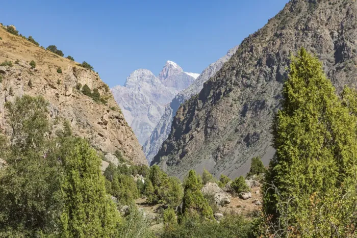 Framed Print : Sarytag, Sughd Province, Tajikistan. Canyon and high mountains in Tajikistan