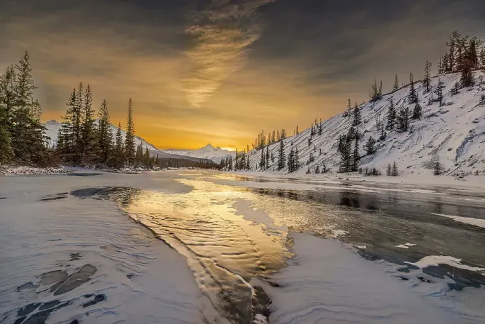 Framed Print : Saskatchewan River Crossing at sunset, Canada