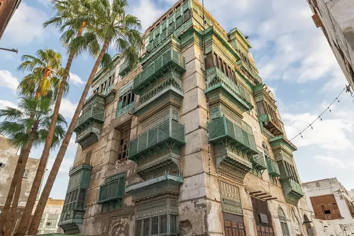 Framed Print : Saudi Arabia, Mecca, Jeddah, Al-Balad. Traditional Hijazi tower house with wooden Roshan windows and balconies Framed Print : Saudi Arabia, Mecca, Jeddah, Al-Balad. Traditional Hijazi tower house with wooden Roshan windows and balconies