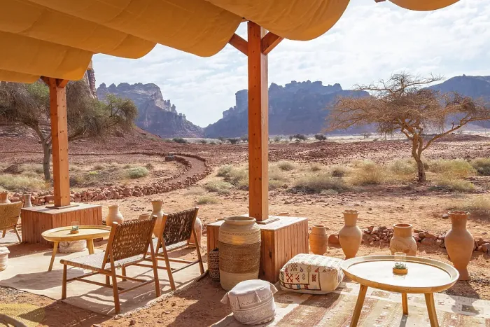 Framed Print : Saudi Arabia, Medina, Al-Ula. Cafe at the Dadan visitor center, site of an ancient kingdom. (Editorial Use Only) Framed Print : Saudi Arabia, Medina, Al-Ula. Cafe at the Dadan visitor center, site of an ancient kingdom. (Editorial Use Only)